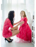 Long Sleeves Red Lace Pink Tulle Adorable Flower Girl Dress Long Sleeves Red Lace Pink Tulle Adorable Flower Girl Dress